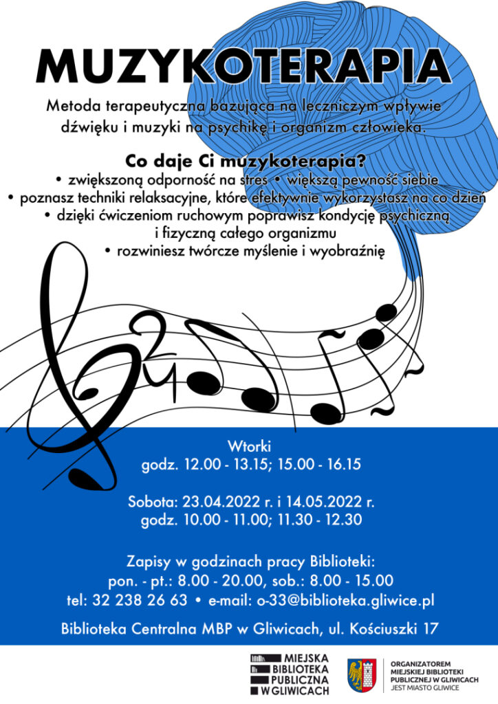 Plakat z informacją o muzykoterapii