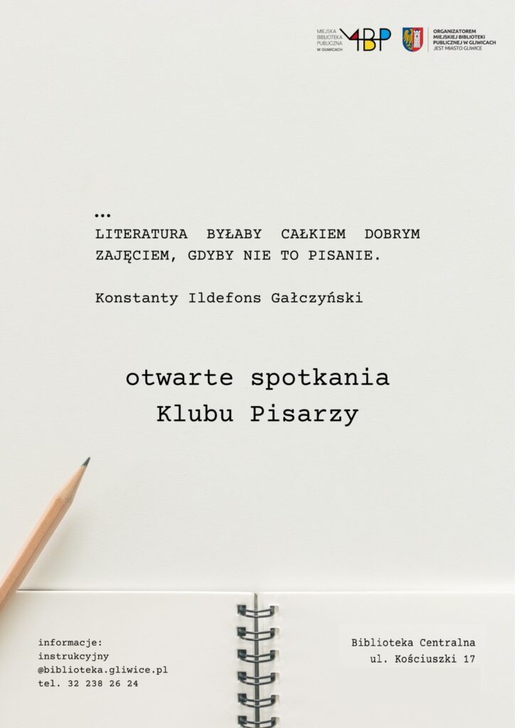 Plakat z informacją o klubie pisarzy