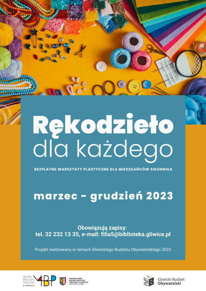 Plakat z informacją o warsztatach w ramach Gliwickiego Budżetu Obywatelskiego 2023
