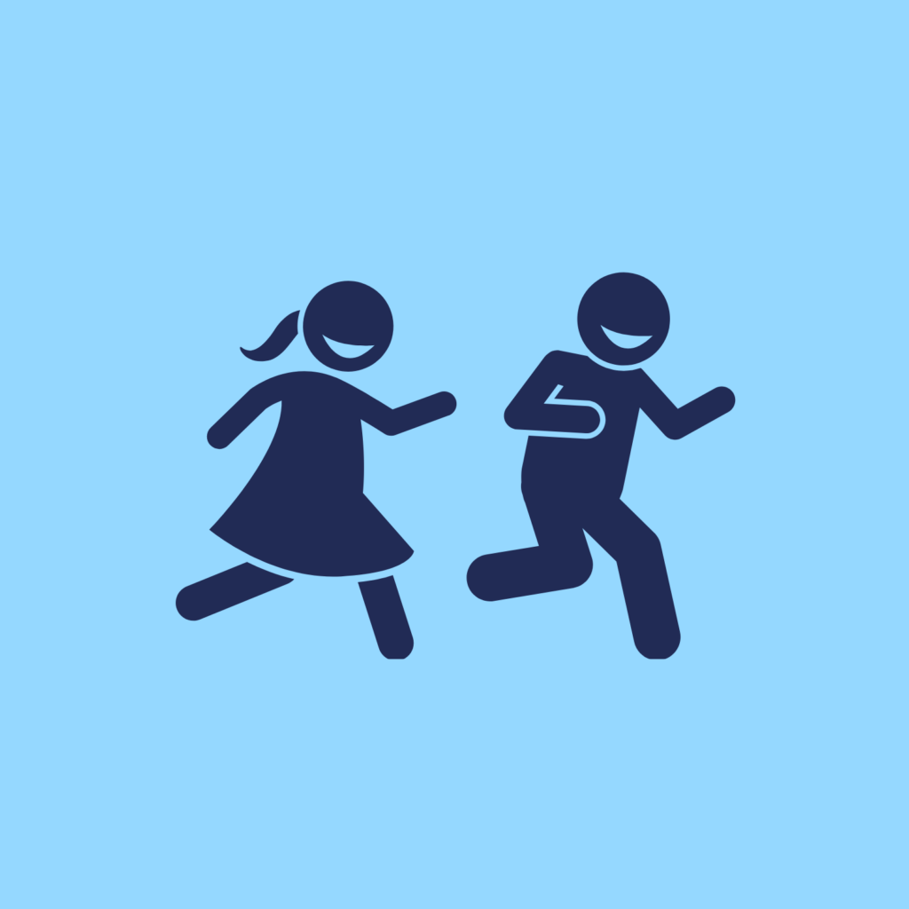 grafika: dziewczynka i chłopiec w biegu