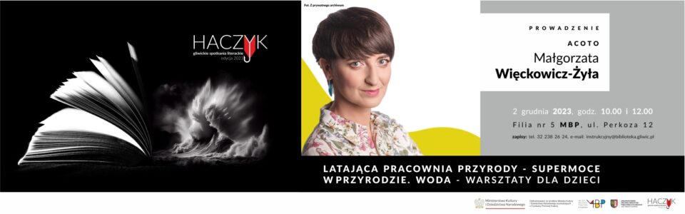 Baner z informacją o warsztatach w ramach projektu „Haczyk 2023”