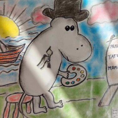 3 miejsce - Tatuś Muminek przy sztaludze, w tle stateczek