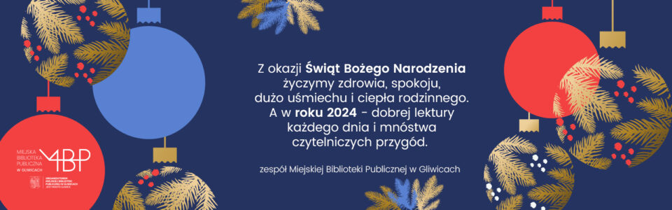 Kartka z życzeniami świątecznymi. W tle kolorowe bombki choinkowe i gałązki