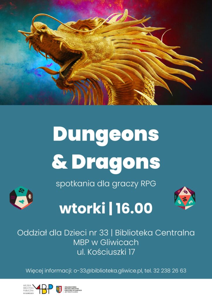 Plakat z informacją o spotkaniach dla graczy RPG