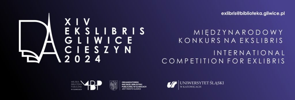 Baner z informacją o konkursie na ekslibris. Banner with information about the ex-libris competition.