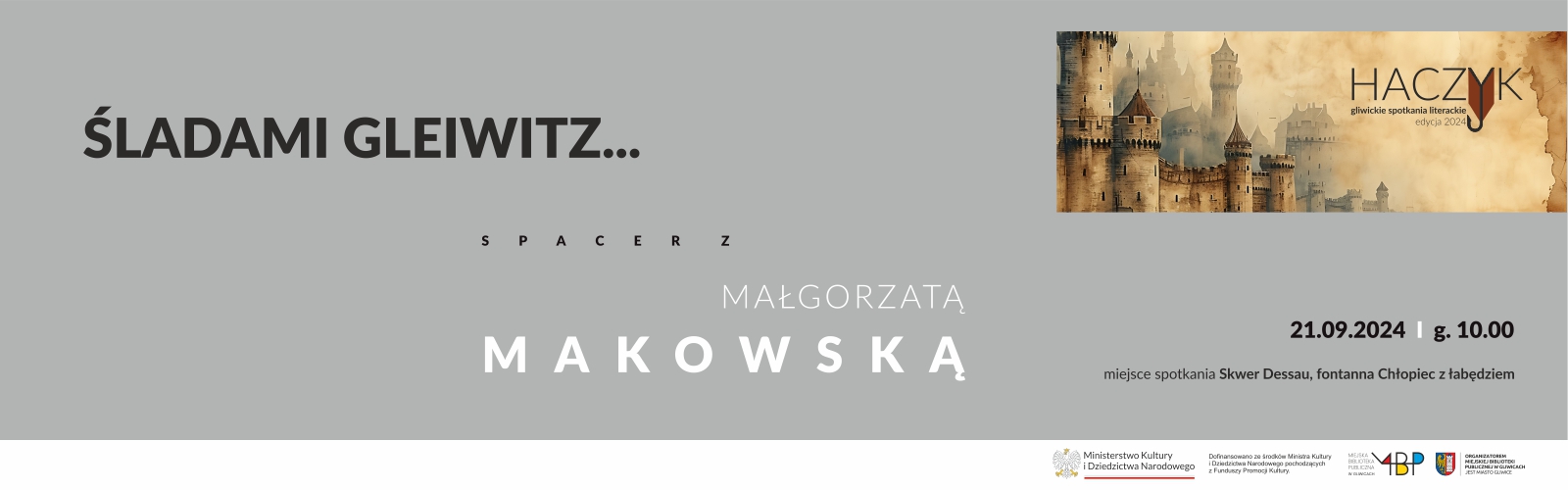 Baner z informacją o spacerze z Małgorzatą Makowską