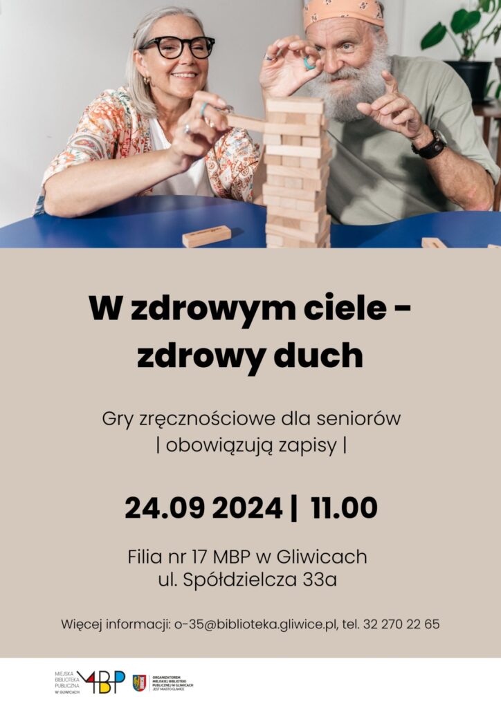 Plakat z informacją o grach zręcznościowych dla seniorów