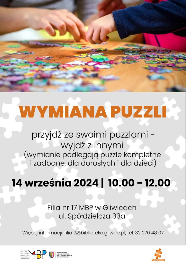 Plakat z informacją o wymianach puzzli