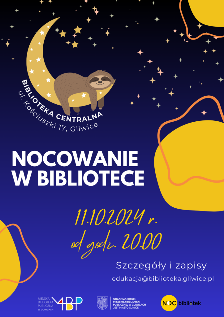 Plakat z informacją o nocowaniu w bibliotece