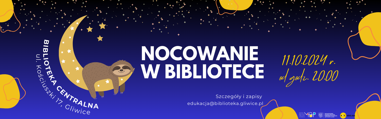 Baner z informacją o nocowaniu w bibliotece