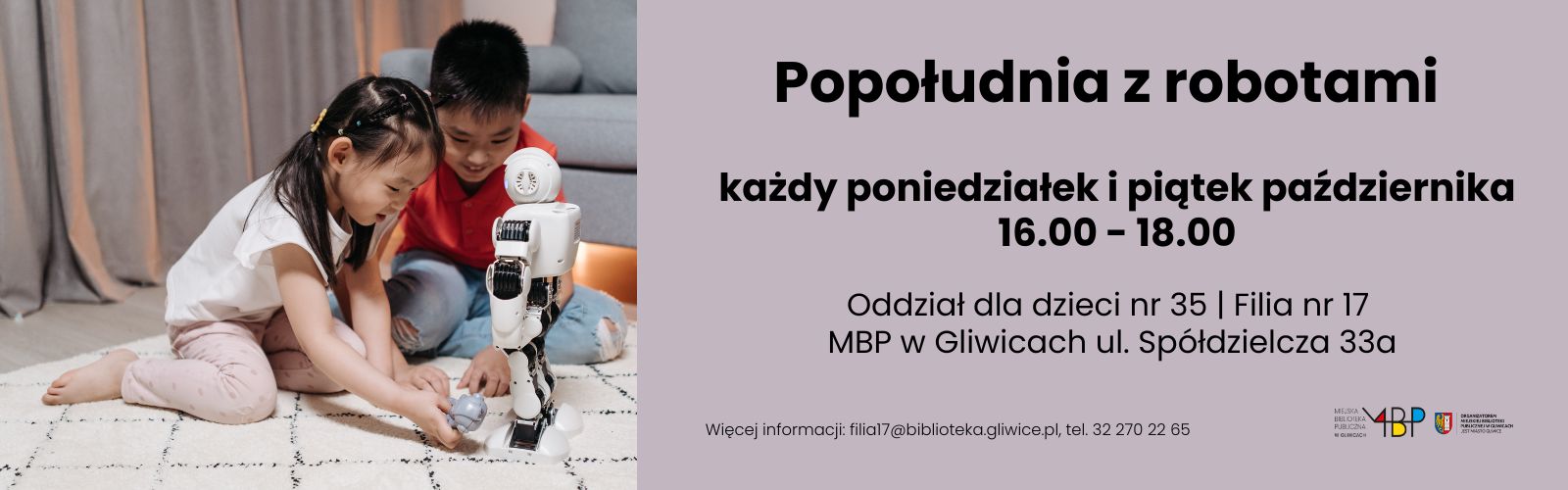 Baner z informacją o zajęciu dzieci z robotami