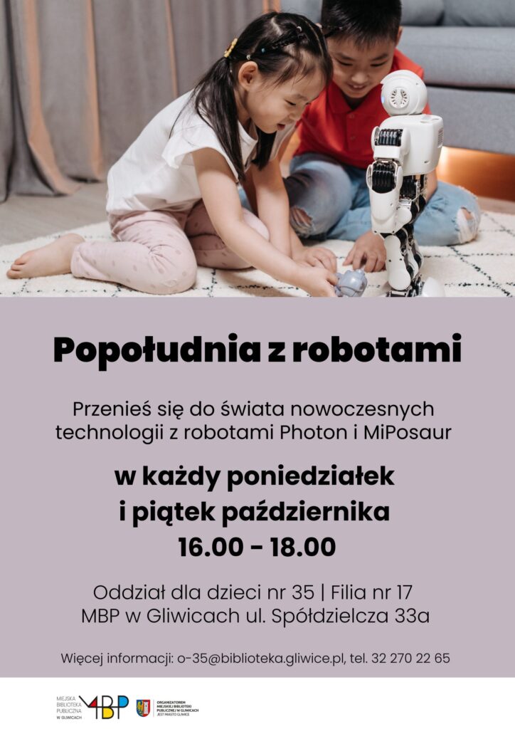 Plakat z informacją o zajęciu dzieci z robotami