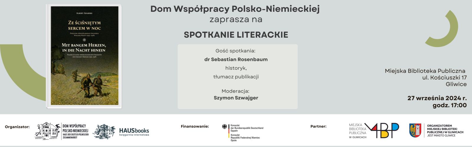 Baner z informacją o spotkaniu literackim