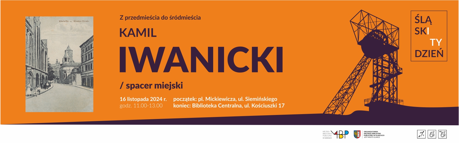 Baner z informacją o spacerze miejskim