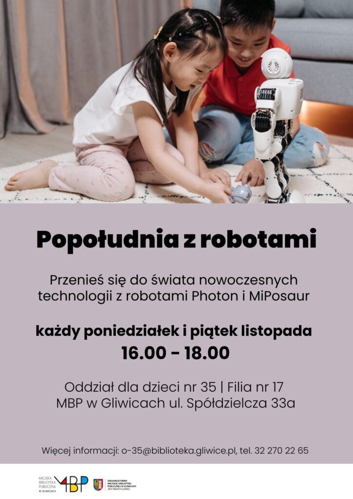 Plakat z informacją o zajęciu dzieci z robotami