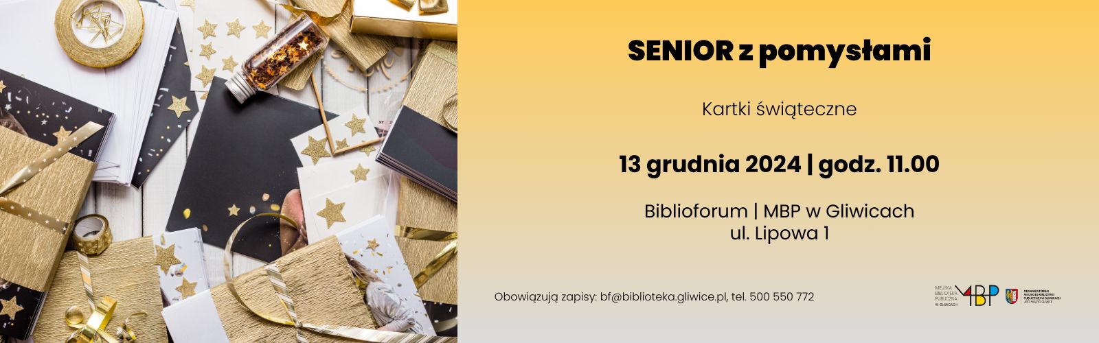 Baner z informacją o warsztatach dla seniorów