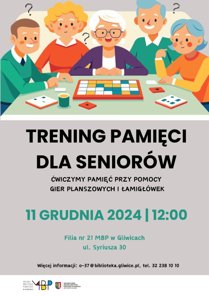 Plakat z informacją o zajęciu dla seniorów