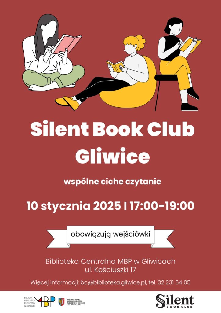 Plakat z informacją o Silent Book Club Gliwice