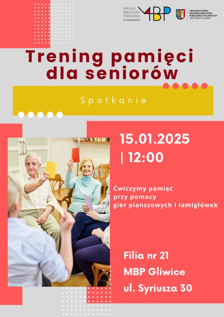 Plakat z informacją o zajęciu dla seniorów