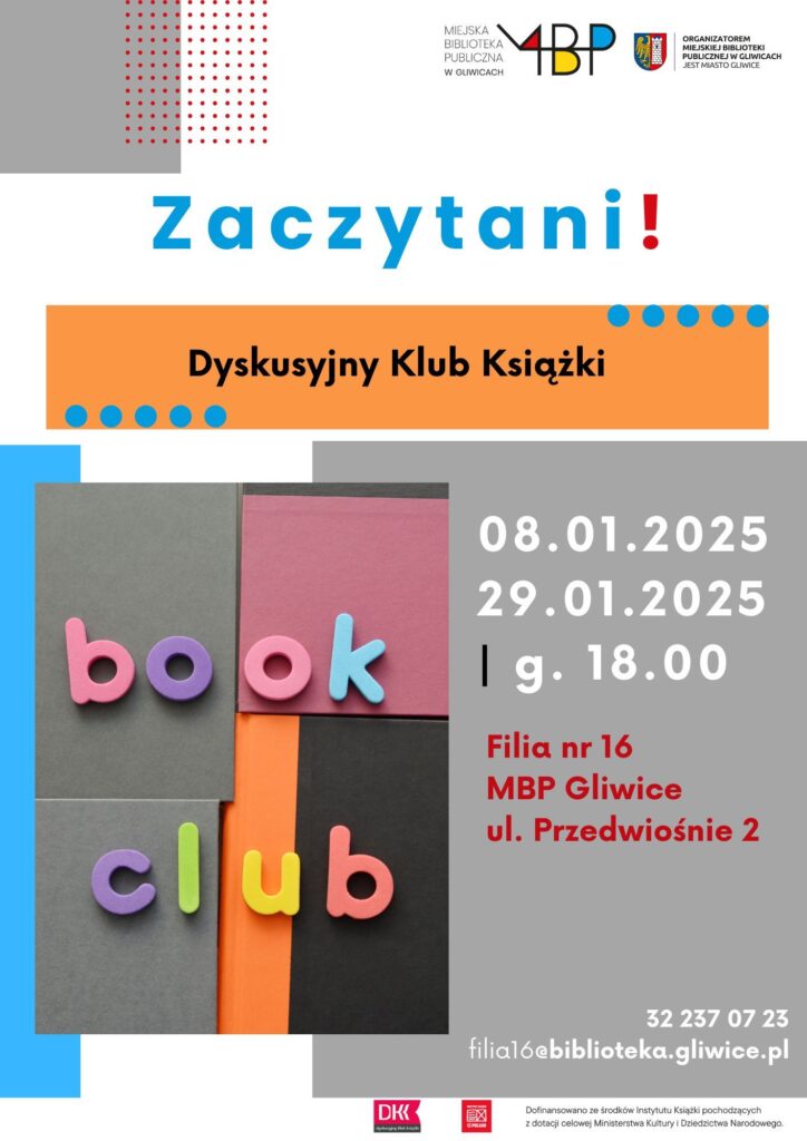 Plakat z informacją o Dyskusyjnym Klubie Książki