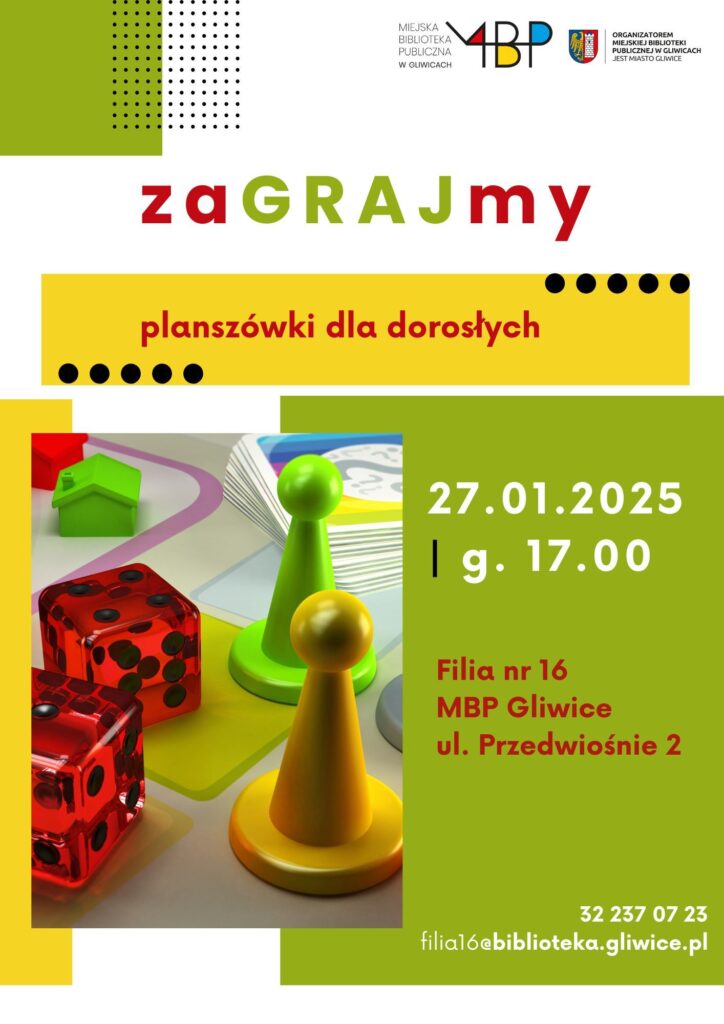 Plakat z informacją o grach w planszówki