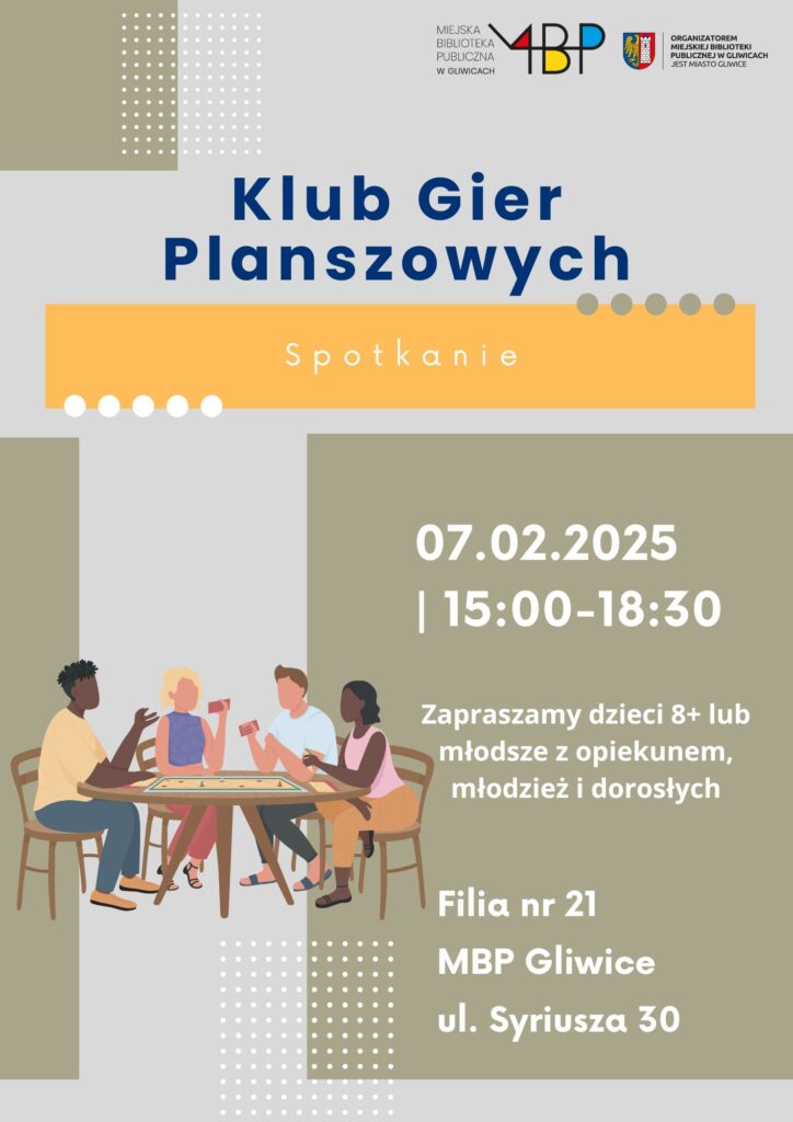 Plakat z informacją o klubie gier planszowych