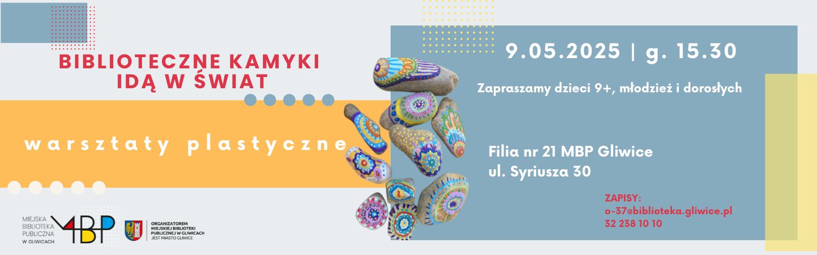 Baner z informacją o warsztatach plastycznych