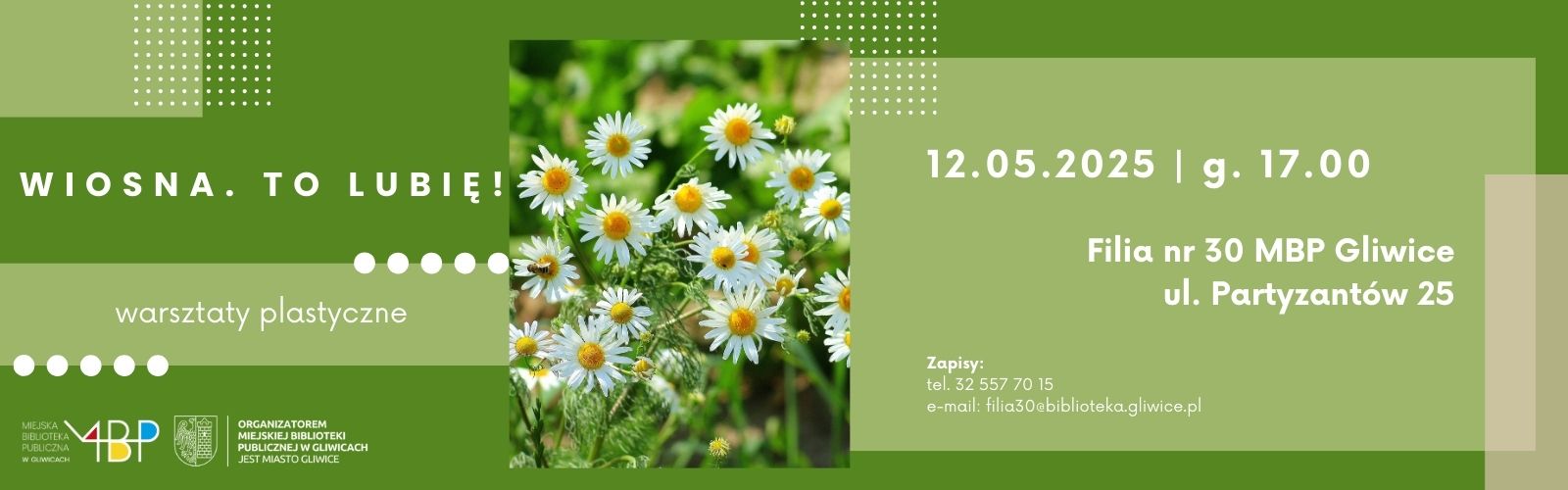 Baner z informacją o warsztatach plastycznych
