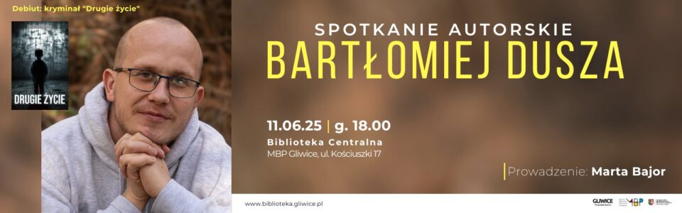 Baner z informacją o spotkaniu autorskim