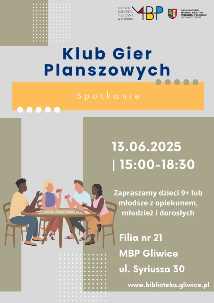 Plakat z informacją o klubie gier planszowych