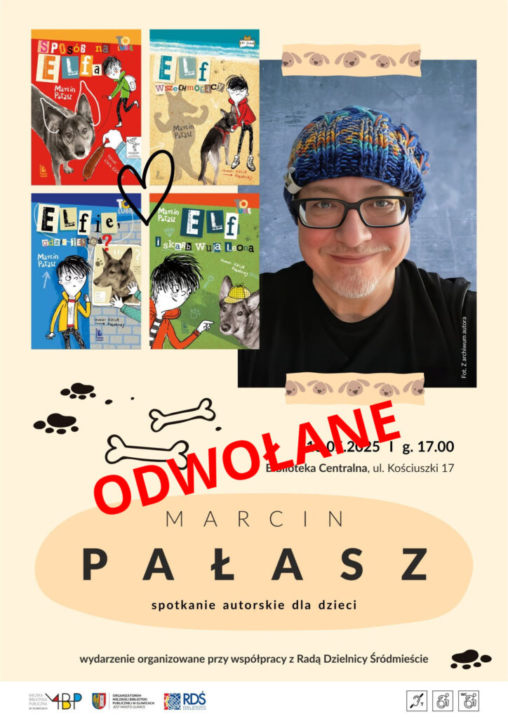 Plakat z informacją o odwołaniu spotkania autorskiego