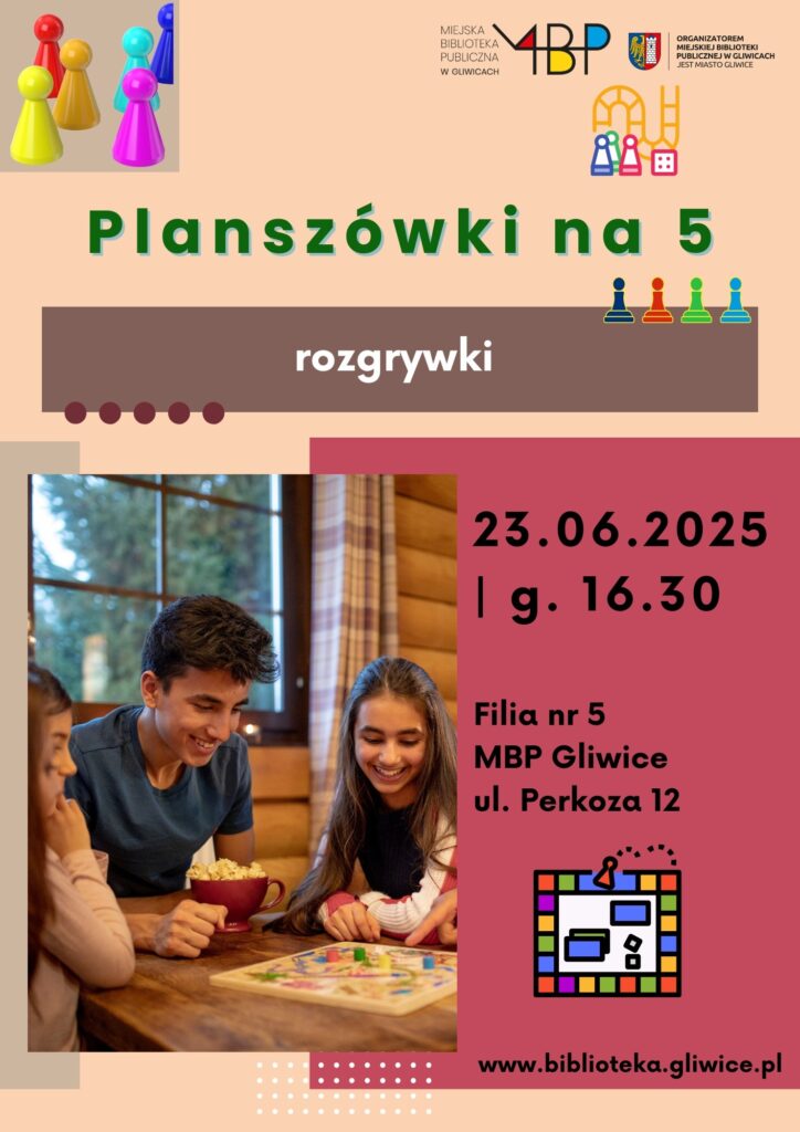 Plakat z informacją o grach planszowych