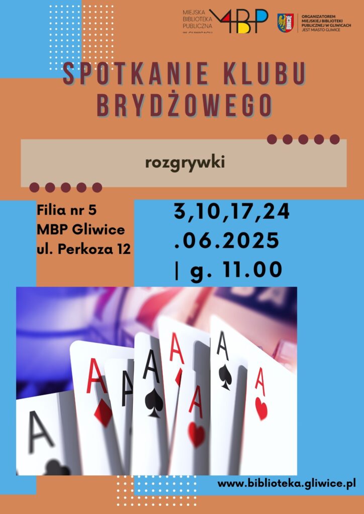 Plakat z informacją o klubie brydżowym