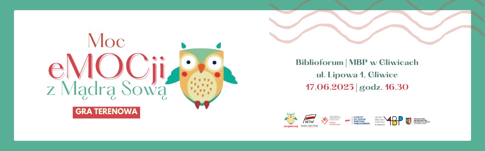 Baner z informacją o grze terenowej Moc emocji z Mądrą Sową