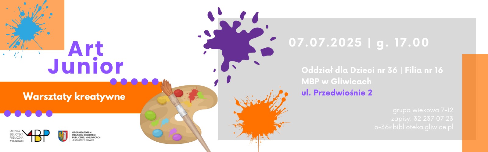Baner z informacją o pracowni kreatywnej dla juniorów