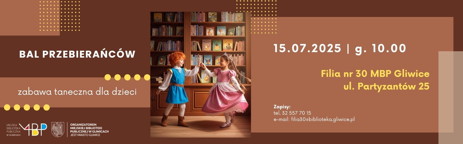 Baner z informacją o zabawie tanecznej dla dzieci