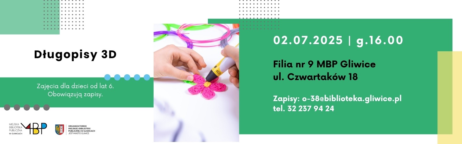 Baner z informacją o zajęciu dla dzieci
