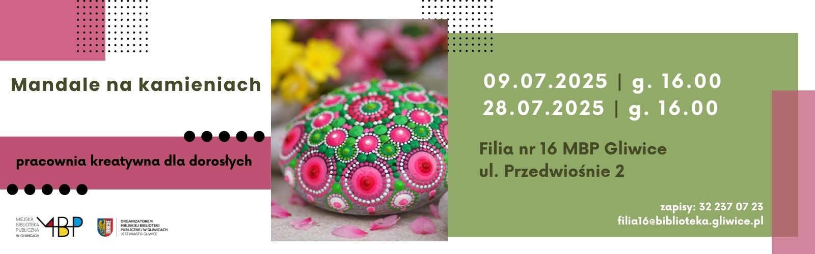 Baner z informacją o pracowni kreatywnej dla dorosłych