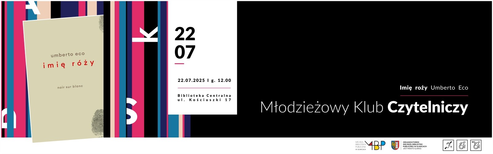 Baner z informacją o Młodzieżowym Klubie Czytelniczym
