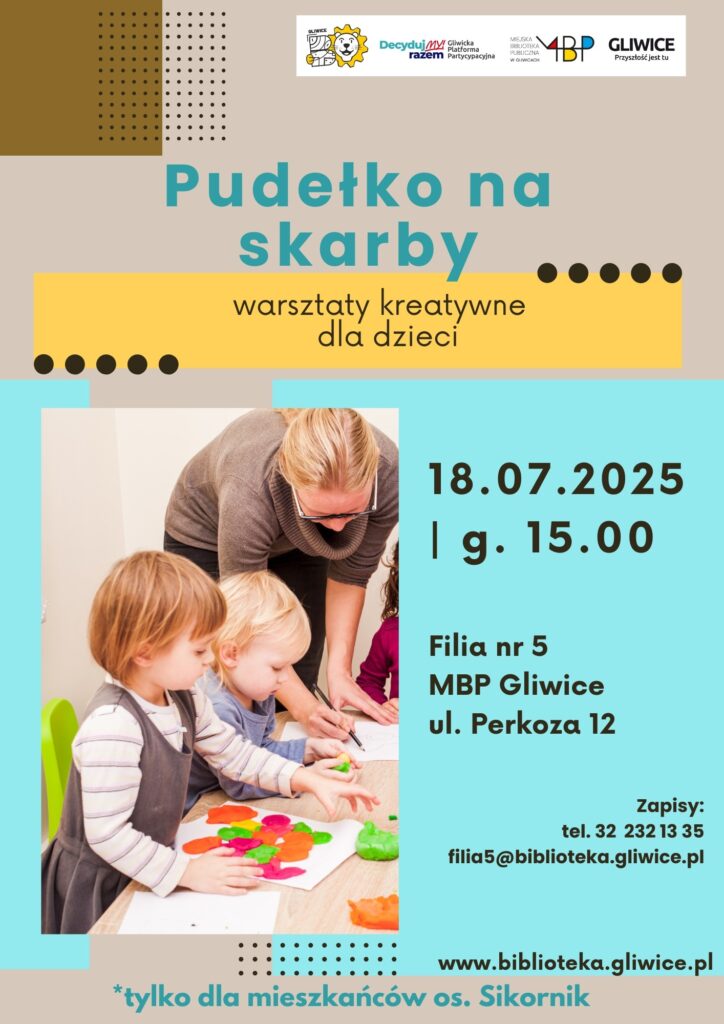 Plakat z informacją o pracowni kreatywnej dla dzieci