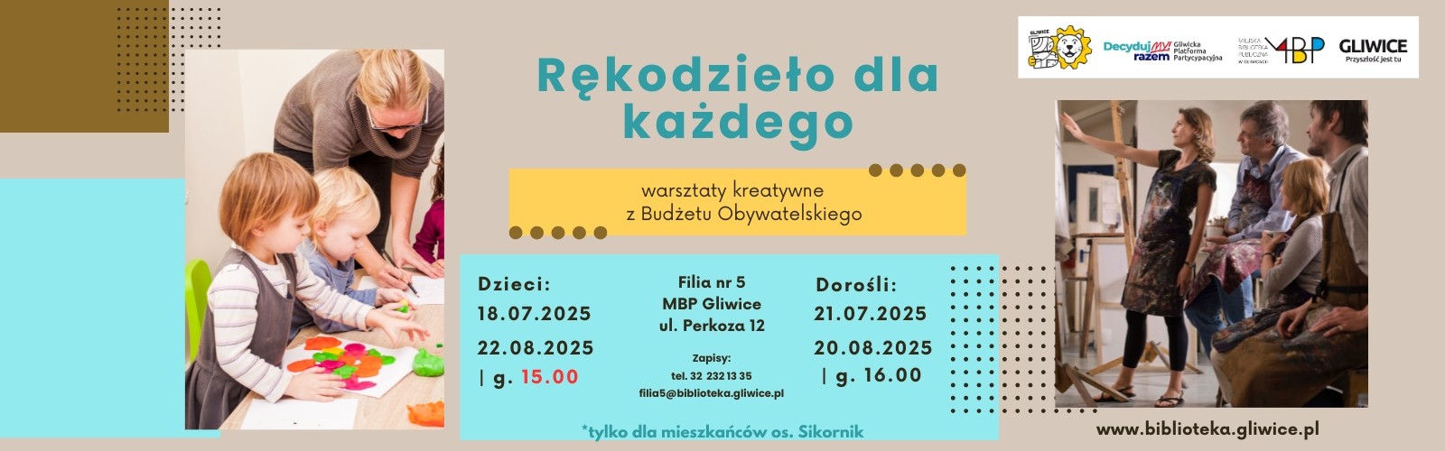 Baner z informacją o warsztatach kreatywnych