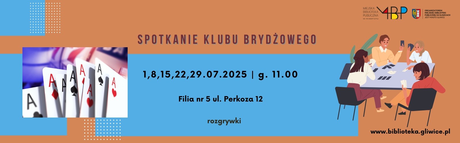 Baner z informacją o spotkaniu klubu brydżowego