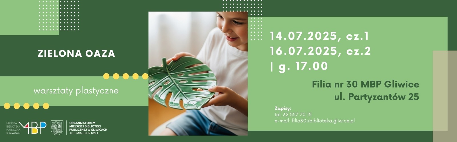 Baner z informacją o warsztatach plastycznych