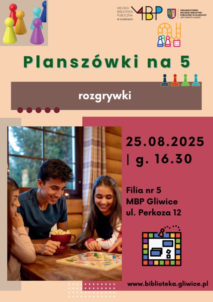 Plakat z informacją o grach planszowych