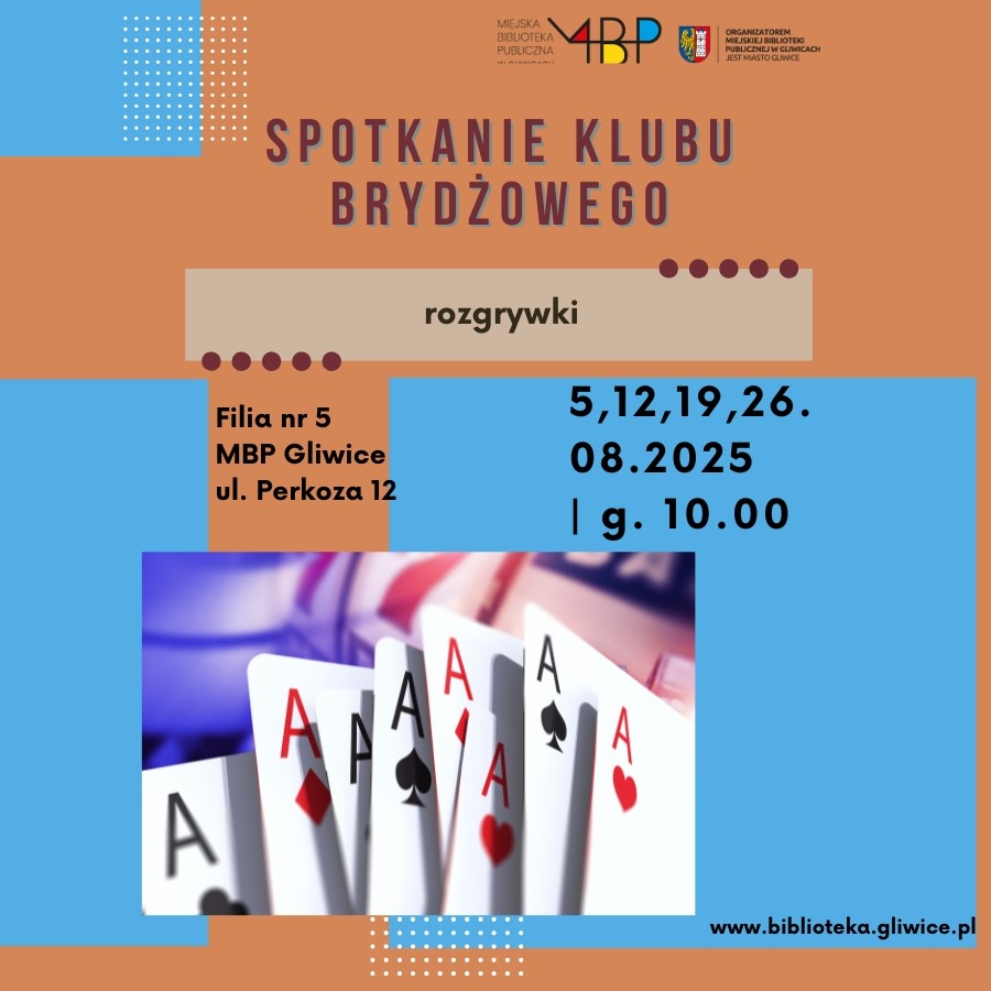 Baner z informacją o spotkaniu klubu brydżowego