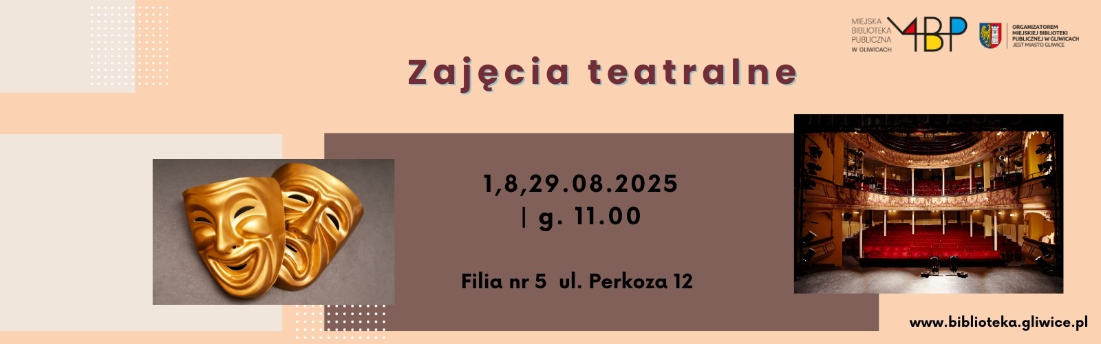 Baner z informacją o zajęciach teatralnych dla seniorów