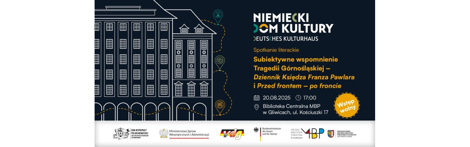 Baner z informacją o spotkaniu literackim