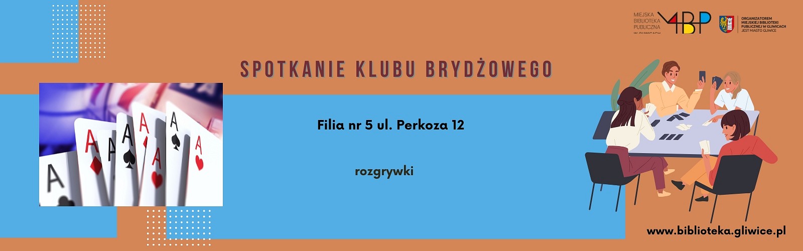 Baner z informacją o spotkaniu klubu brydżowego