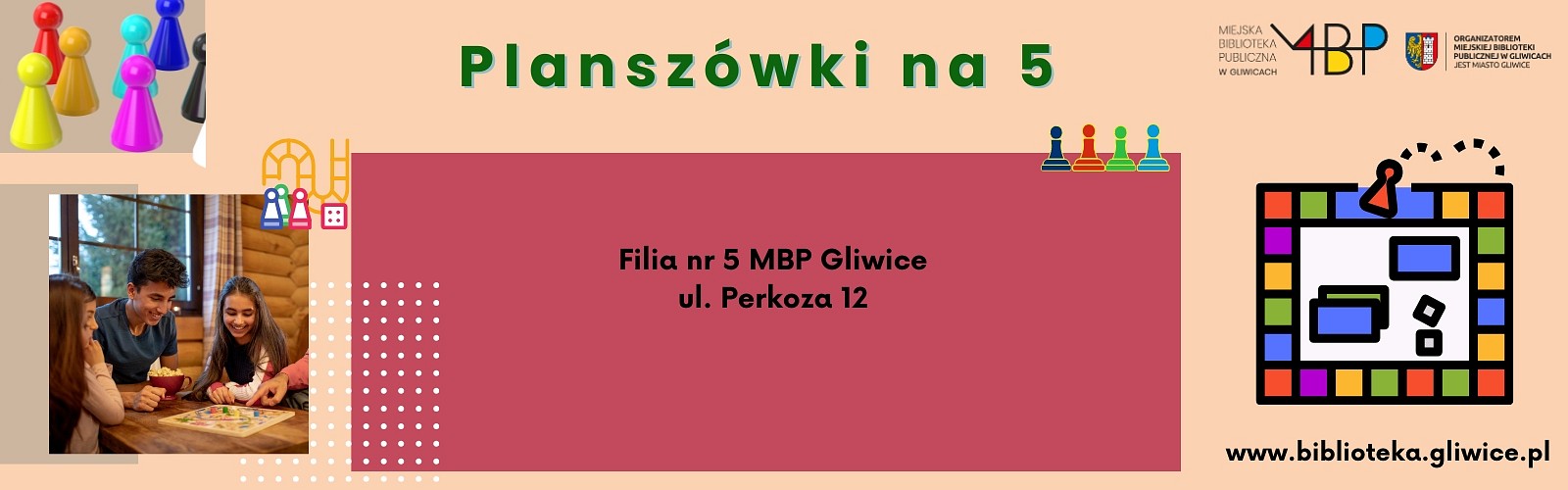 Baner z informacją o spotkaniu przy grze planszowych