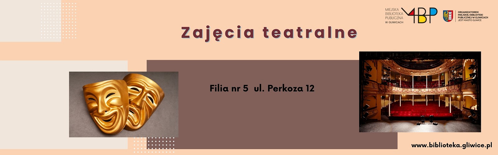 Baner z informacją zajęciach teatralnych dla seniorów